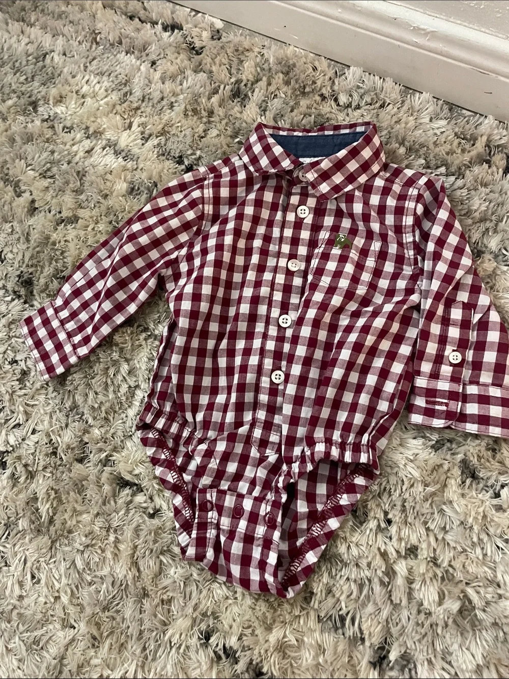 Kids Button-Down Bodysuit Shirt - Red & White Plaid